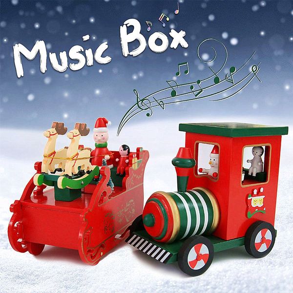 

wooden manual christmas music box locomotive elk cart for kids child christmas gift other home decor