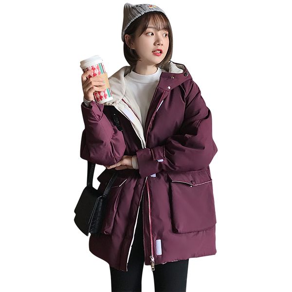 

oversize women hooded winter down coat jacket student thick warm bakery cotton padded wadded parkas big pocket, Black