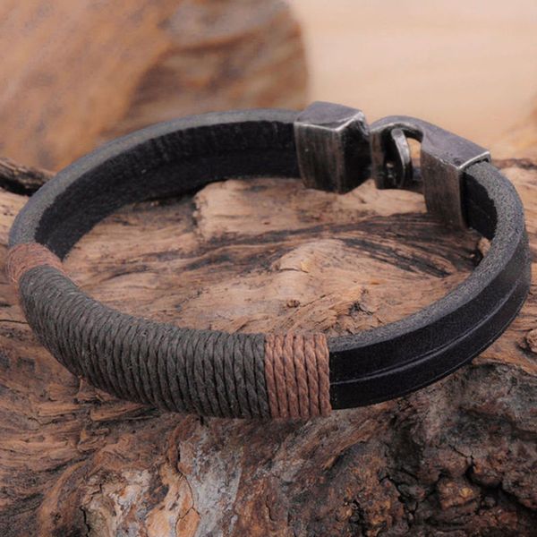 

new surfer cuff black brown men's vintage wrap leather wristband bracelet 1 pcs punk style black bracelet weaved braid, Golden;silver