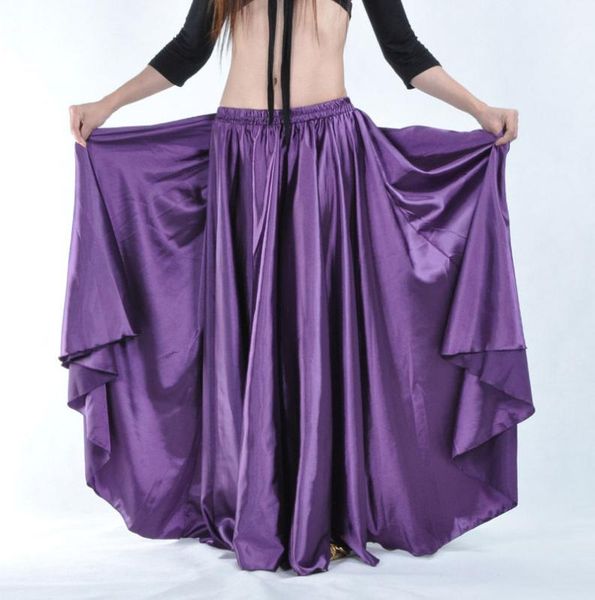 

new belly dance costumes satin long skirt full circle swing skirt dress 14 color, Black;red