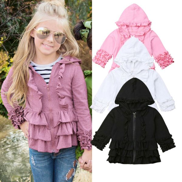 

toddler baby kids girls jacket autumn clothes ruffles solid zipper hoodie jacket coat hooded casual outwear, Blue;gray