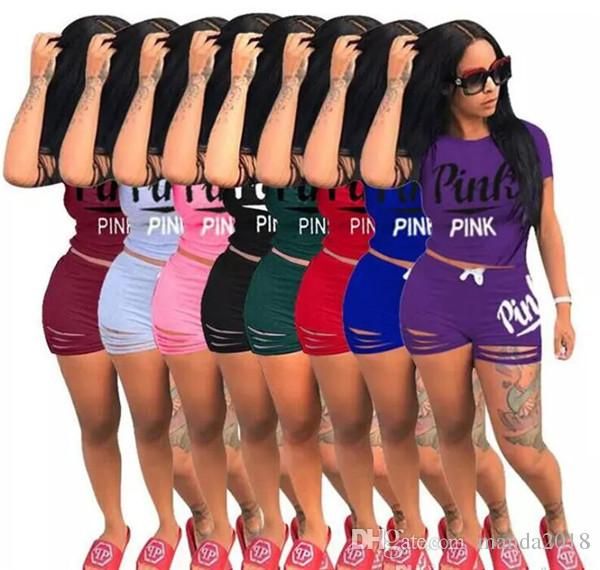 

Pink letter women outfit ummer track uit love pink hort leeve t hirt top hort hort pant 2pc et bodycon port uit clothe w205