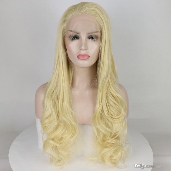 Platinum Blonde Synthetic Lace Front Wig Long Natural Wavy