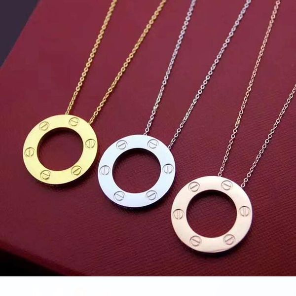 

круглый круг ожерелье женщины роскошные ювелирные изделия титана стали цепи кулон бренда дизайнер ожерелье collier bijoux femme винт с логот, Silver