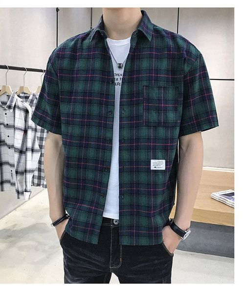 

plaid short sleeve mens shirts casual fashion summer mens shirts new cotton comfortable breathable mens clothing, White;black