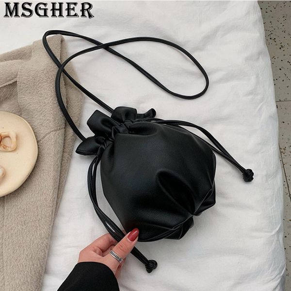 

msgher cute bucket solid women shoulder bag joker niche casual new style 2019 autumn fashion string small girl bag wb3258
