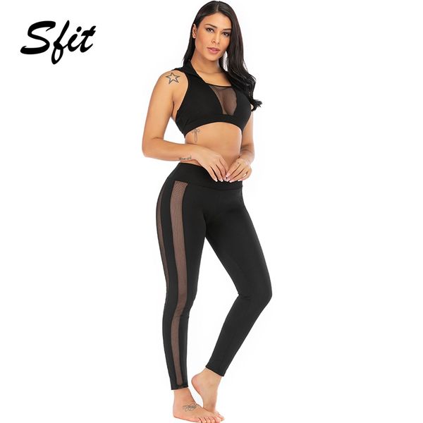 

sfit women mesh outdoor fitness running high waist two pieces yoga set workout sportswear tracksuits athletic running clothes, White;red