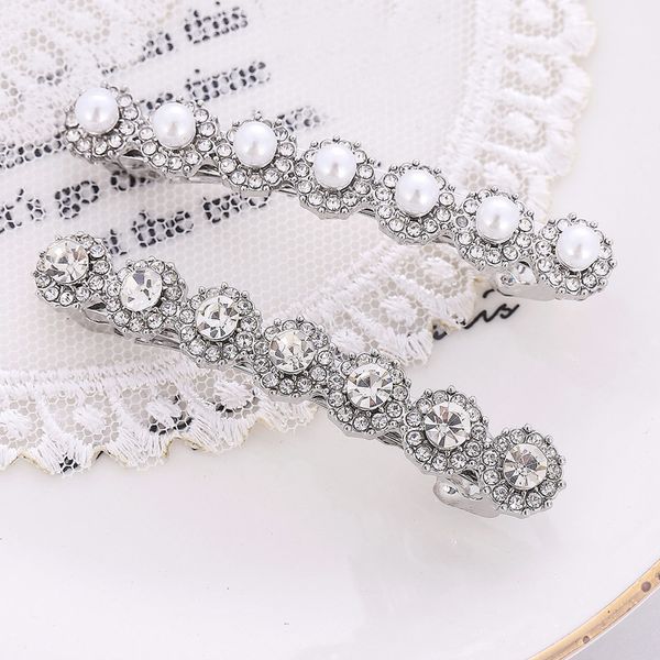 

fashion silver color crystal and pearl hair clip diamante barrette for women girls hair accessories, Golden;white