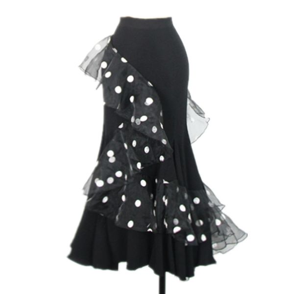 

ballroom dance skirts women ballroom skirt spanish dance costumes flamenco skirt dot wear practice wear, Black;red