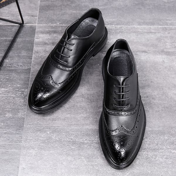 

desai men dress shoes simple style quality men oxford shoes lace-up brand formal leather business ds3019, Black