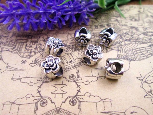 

60pcs--8*8mm hole 4mm antique silver flower bead charms diy charms pendants, Bronze;silver