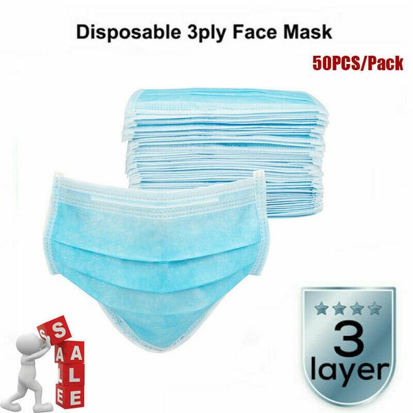 

50x disposable face mask 3ply hygiene masks with elastic loop protective mask n95 face masks