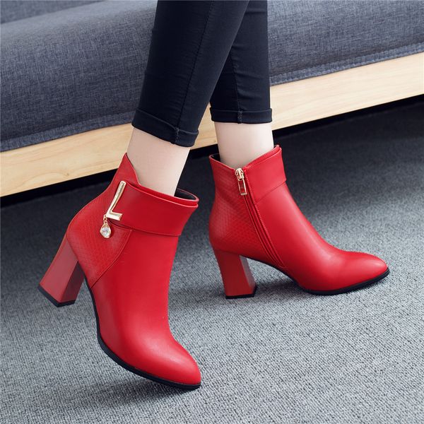 

sarairis brand 2019 plus size 43 elegant office lady ankle boots women shoes woman square high heels autumn winter shoes boots, Black