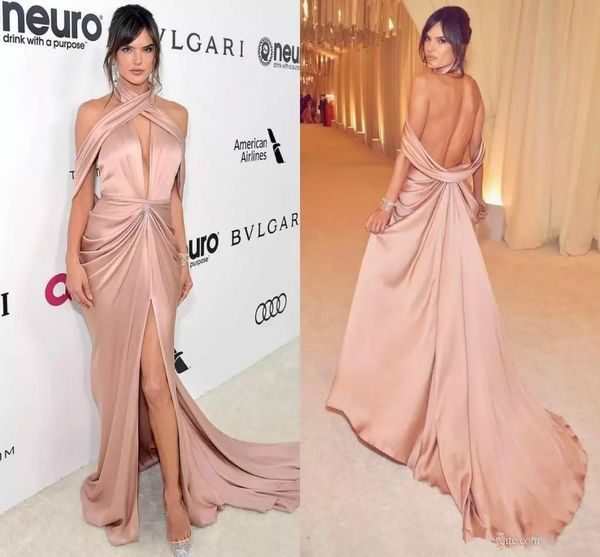 

новый стильный глубокий v шеи sexy red carpet вечернее платье драпированные open назад high split формальные пром drerss sweep поезд zuhair, Black;red