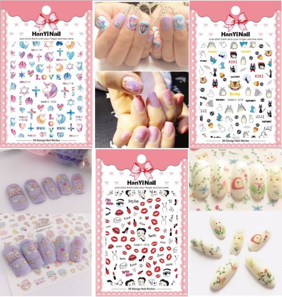 

3 sheet 17 type japanese nail stickers designs gummed 3d nail art stickers decals makep art decorations hanyi065-081, Black
