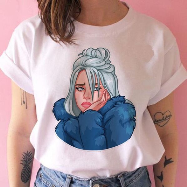 

summer womens solid billie tshirts short sleeve cartoon pattern ladies tees crew neck casual girls clothing, White