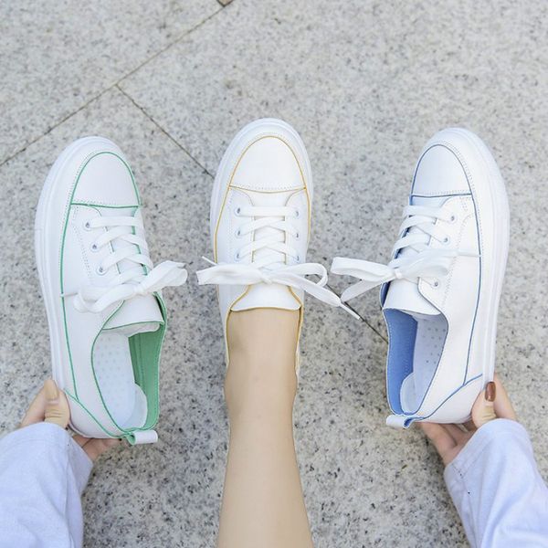 

hkxn 2020 spring new concise pu women's shoes sneakers flat shoes women platform white casual lace up flats t02, Black