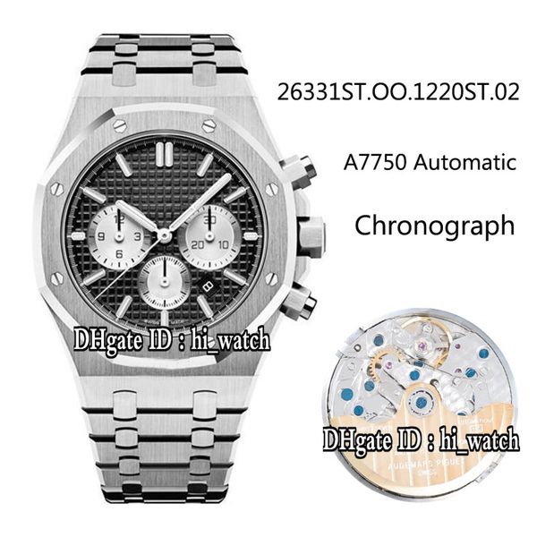 

version 41mm steel case black textured silver sub dial 26331st eta a7750 automatic chronograph mens watch satch super watches bomc3, Slivery;brown