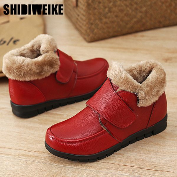 

snow boots soft genuine leather women's shoes mother ladies female winter fur wedges warm boots plus size 35-43 x290, Black