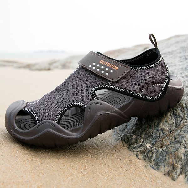 

summer mesh beach sandals men outdoor wading male sneakers breathable casual men shoes beach sneakers male footwear big size, Black