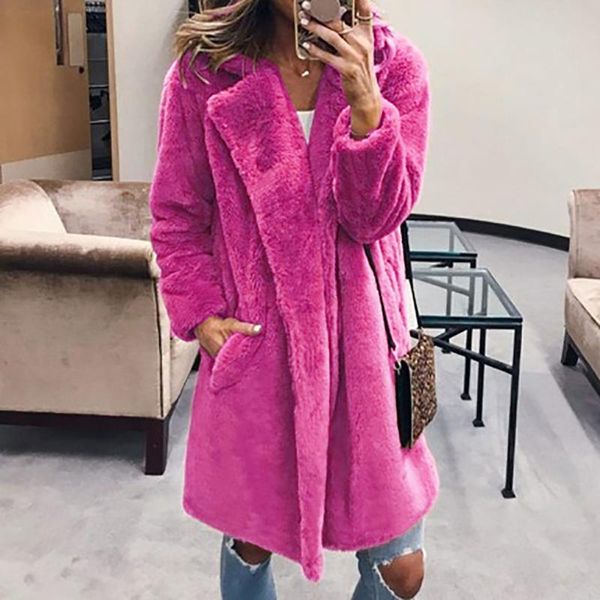 

large size s-3xl faux fur teddy bear coat jacket women fashion open stitch winter hooded coat female long sleeve fuzzy jacket, Black