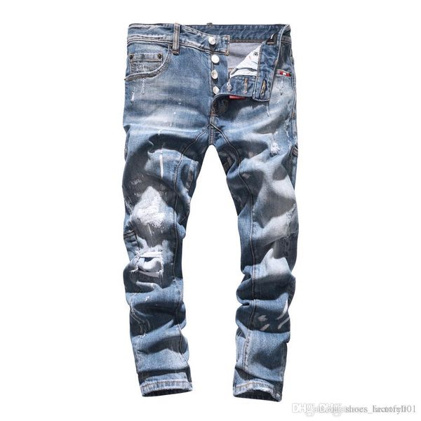 

brand jeans mens luxury designer jeans baggy biker high waisted ripped rock revival black skinny men jean jeckets long pants trousers 082, Blue