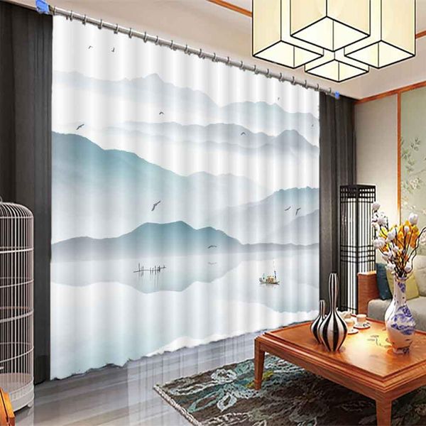 

ink landscape birds 3d window curtains living room bedroom drapes rideaux factory customized size shower shading cloth