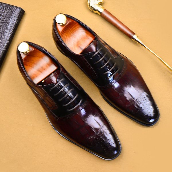 

2019 brock leather carved england dress groomed pointed toe shoes brand men oxfords wedding party brogue shoes, Black