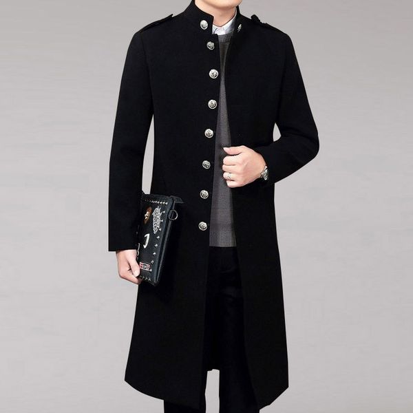 

trench coat casual men wool blends coat autumn winter new slim fit men's wool coats long section male overcoat, Tan;black