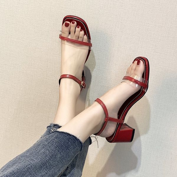 

block heels comfort shoes for women beige heeled sandals 2020 women's espadrilles platform square toe buckle strap chunky, Black