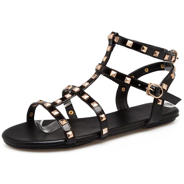 

beckywalk flat women sandals rivets gladiator sandal women summer shoes woman fashion ladies shoes for beach 4 colors drop shipping, Black