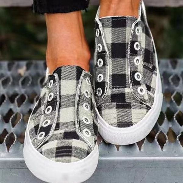 

кроссовки женщины plaid холст обувь женский кроссовки мокасины vulcanized обувь ленивый повседневный плоское дно sapato feminino, Black