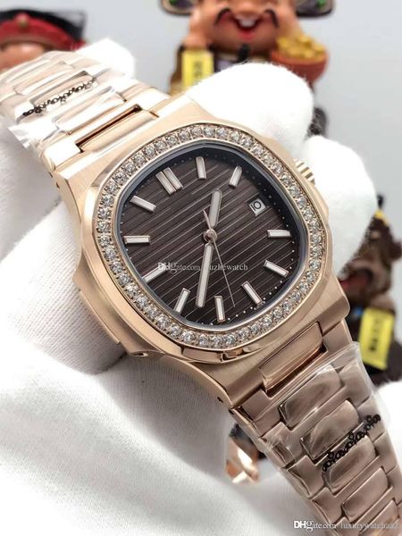 

luxury 5713 nautilus sports watch men brand automatic monement watches rose gold case brown dial stainless mens mechanical wristwatches, Slivery;brown