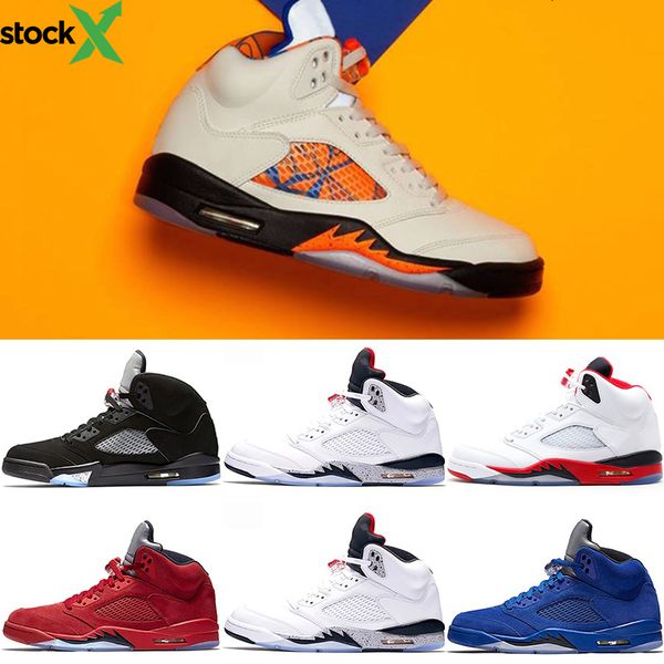

mens 5 5s basketball shoes international flight blue suede og metallic black white cement fire red sport sneakers size 41-47 ing