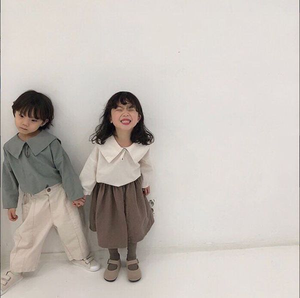 

wholesale baby boy girl t-shirt navy collar cotton long sleeve white gray girls baby clothes 1-4 years e19024, Blue