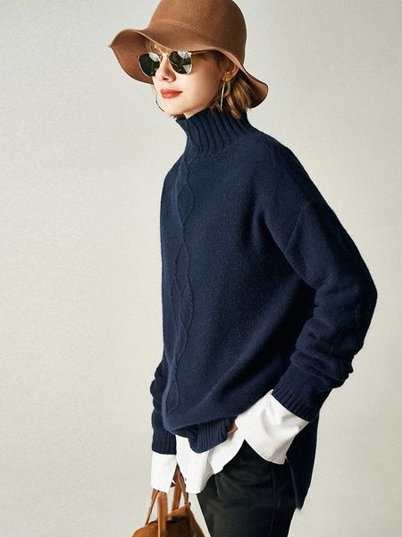 

women's fashion cashmere craft simple twisted flat sweater vertical stripes half-high collar thick sweater texture comfortable, White;black