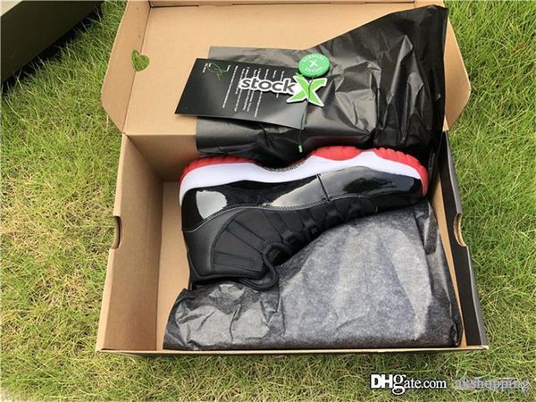 

2019 release authentic air 11 bred retro black red 11s men basketball shoes sports sneakers real carbon fiber 378037-061 with box