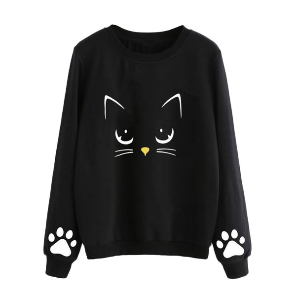

new women long sleeve regular women autumn and winter cat weater round neck sweatshirt casual comfortable felpe donna, Black
