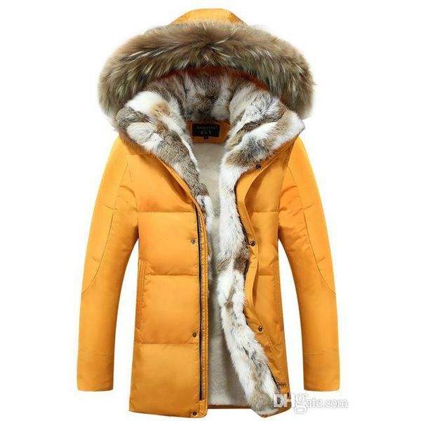 

winter men's duck down jackets coats real rabbit fur men women lovers fashion thick warm parka classic mens jaqueta masculina, Black