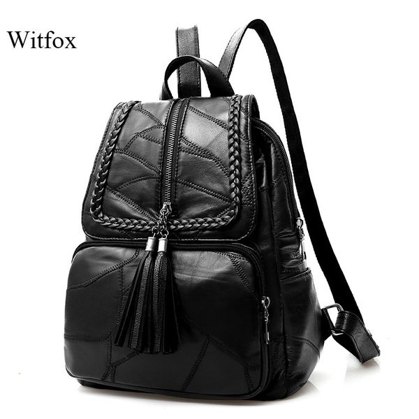

100% genuine leather big capacity backpack for women weaving tassel sheepskin travel bag sac transport bag pack for lapcell