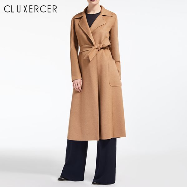 

new fashion woolen coat belt slim type female winter coat women female autumn winter long, Black