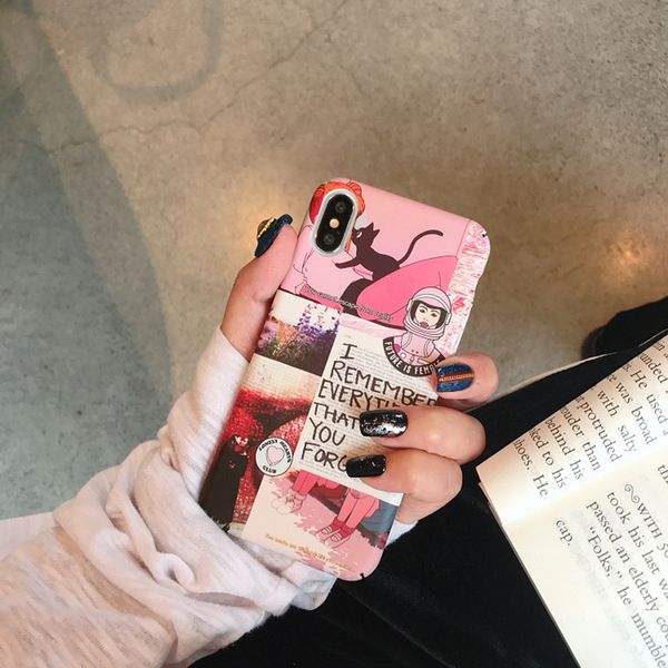 

vintage illustration phone case side pattern covering for iphone xs max xr 6 7 8 x plus pc matte hard cell phone cases