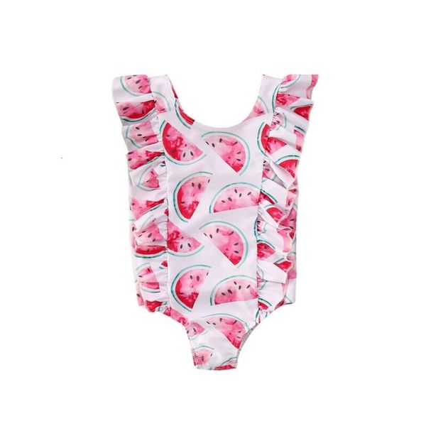 

2020 one piece holiday kids baby girls watermelon ruffles bikini suit swimsuit swimwear summer bathing cute princess swimming, White
