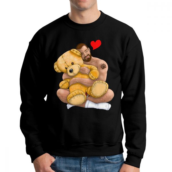 

bear hug gay men's hoodie long sleeve couple's cotton pullovers apparel, Black