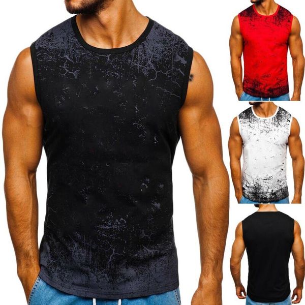 

2020 new sport gym men's muscle sleeveless tank t-shirt bodybuilding sport fitness vest hot, Black;blue