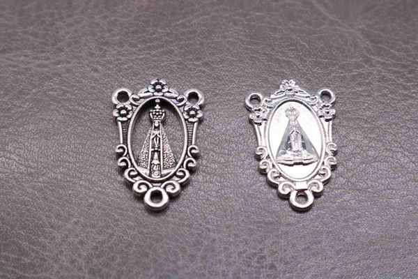

religious african virgin mary madonna cross three hole medal, Bronze;silver