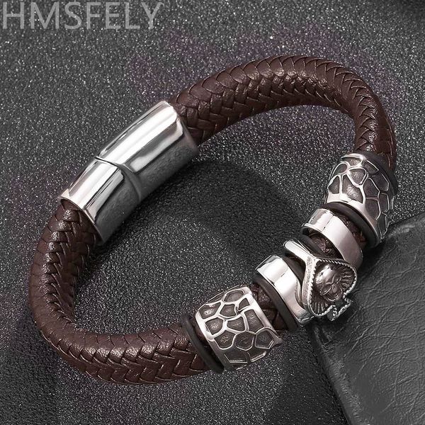 

hmsfely mens braided super fiber leather bracelet 316l stainless steel spades skull beads magnetic bracelets bangles for men, White