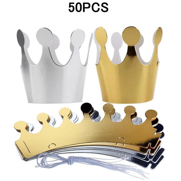 

50pcs for wholesale kids birthday crown hat solid gold silver red paper hat caps boys girls children birthday party decorations