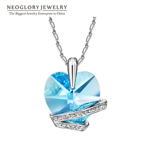 

neoglory imitation blue crystal heart love long pendants chokers necklaces for women 2020 new brand gifts, Silver