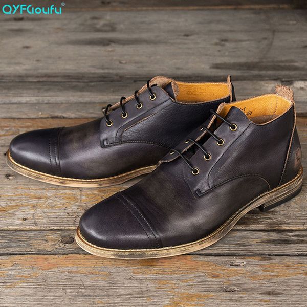 

qyfcioufu 2019 spring autumn genuine leather ankle boots for men shoes vintage classic male casual lace up boot, Black